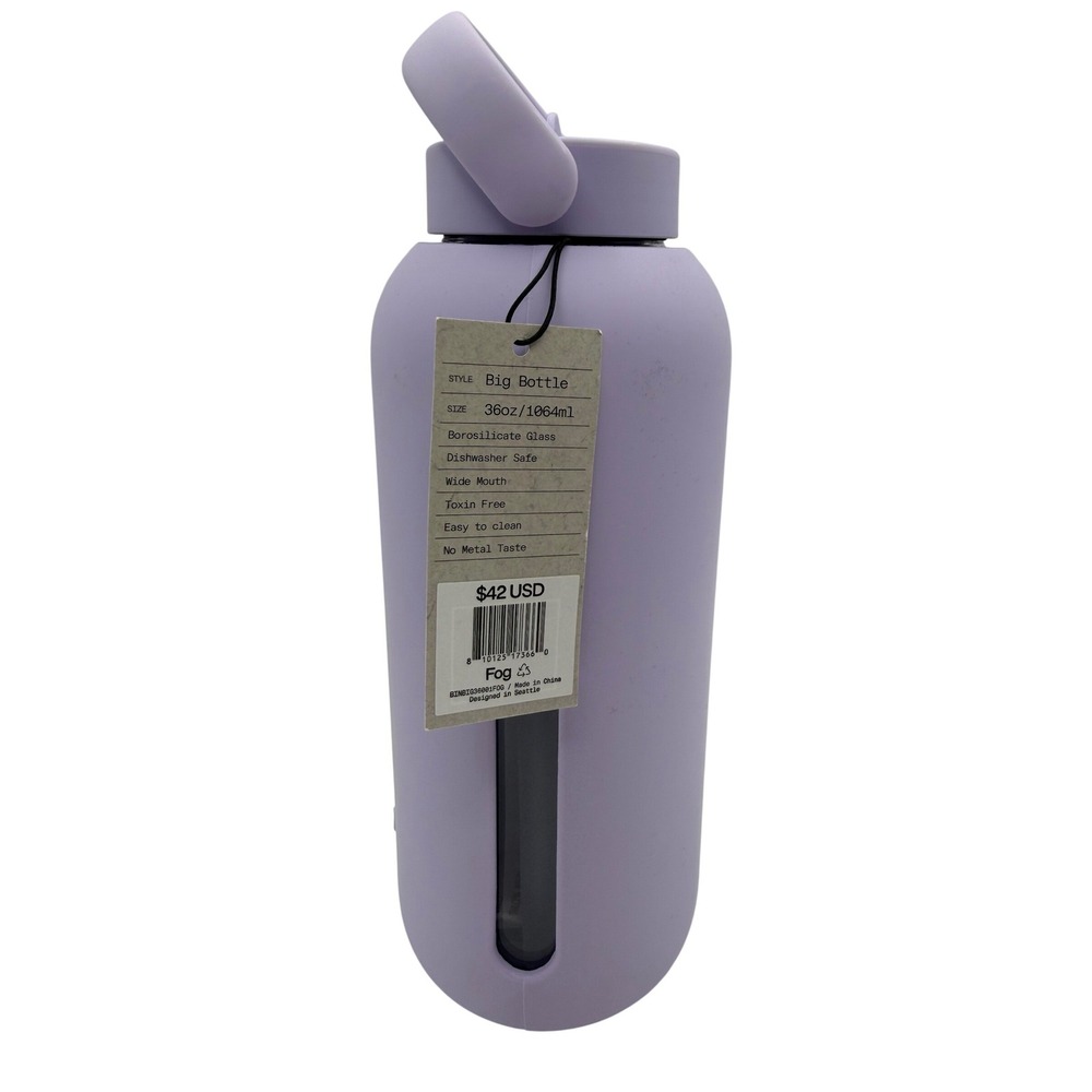Bink Big Bottle Glass Water Tracking 36oz Fog Purple Wellness Hydration New